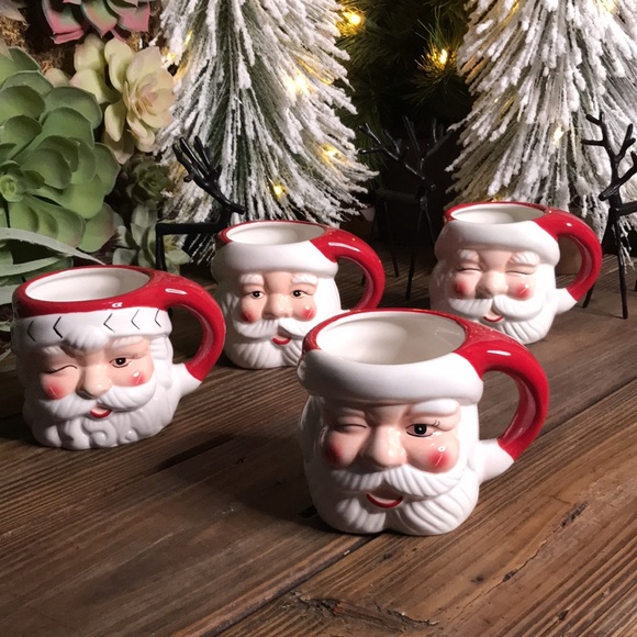 Pottery Barn Hand Painted Vintage Style Santa Claus Holiday Mugs 16oz - Set of 4 - Picture 5 of 16